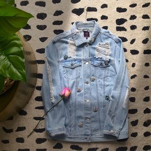 Ripped Jean Jacket with Jewel Details